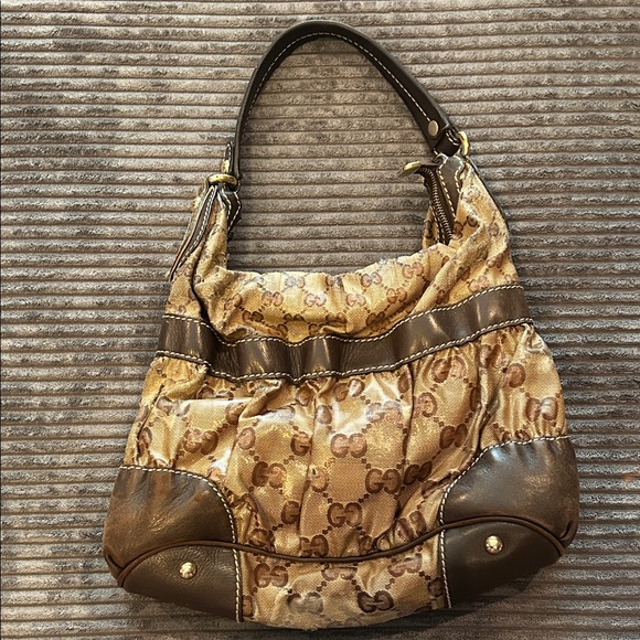 Gucci Crystal Tan & Dark Brown Monogram Hobo Shoulder Bag - Picture 2 of 16
